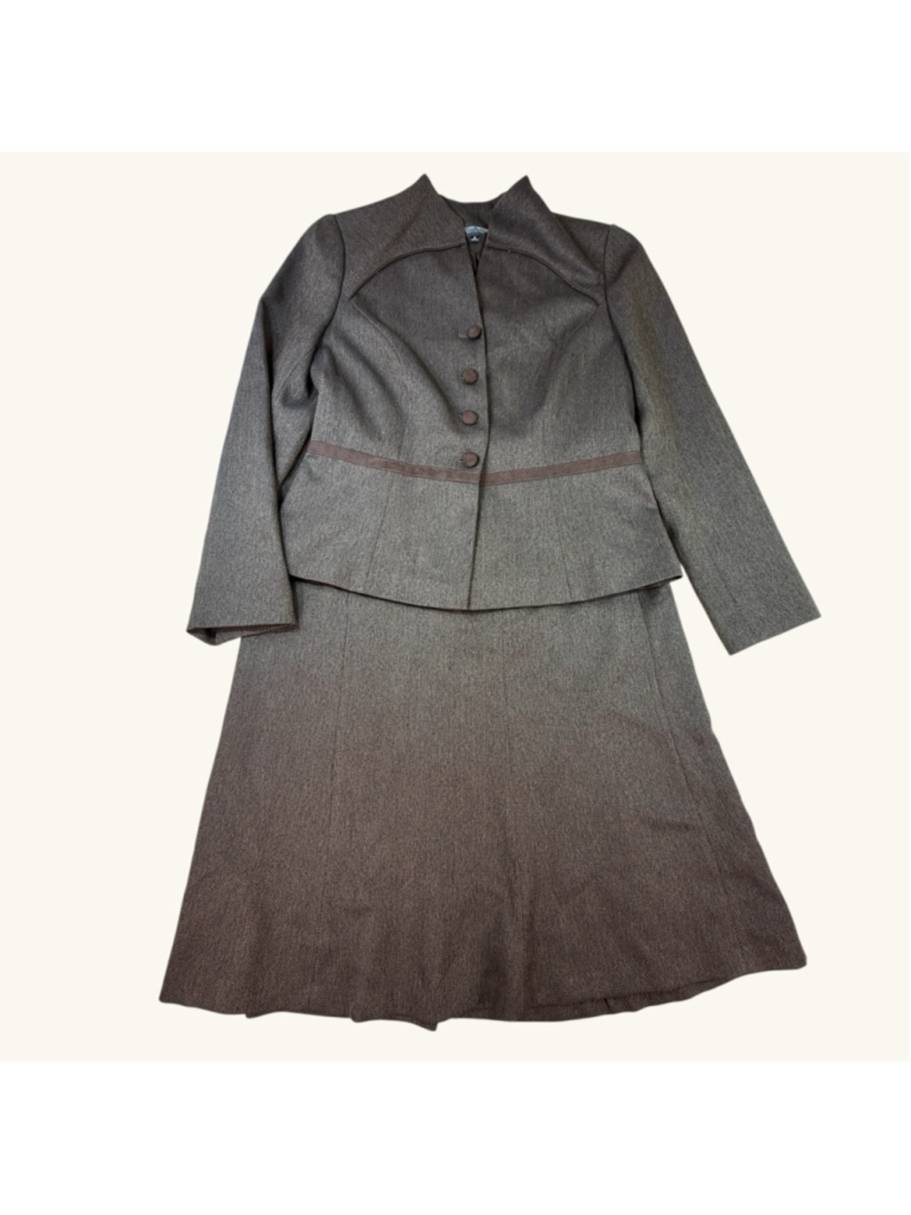 John Meyer Collection Brown Herringbone 2 Piece Skirt Suit Set Women’s Size 12j